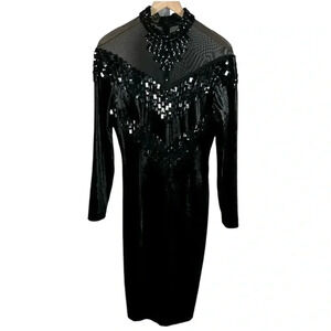 Vintage Meryl Jeran Couture Dress Size Medium Velvet Black Gemstones